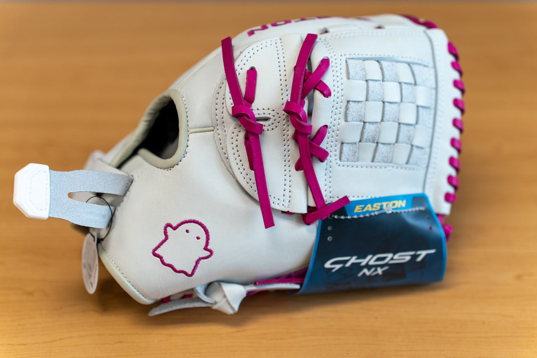 Ghost NX 12-Inch Softball Glove, RHT, White/Berry